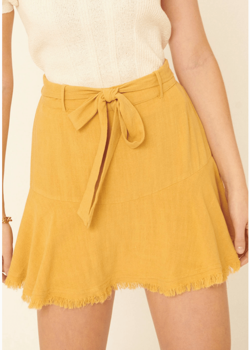 Dany Linen - Blend Belted Drop - Waist Raw - Hem Mini Skort - Madmoizelle Closet