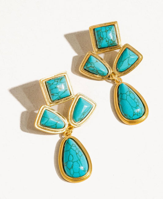 Elleonor 18K Gold Western Turquoise Stone Earring - Madmoizelle Closet