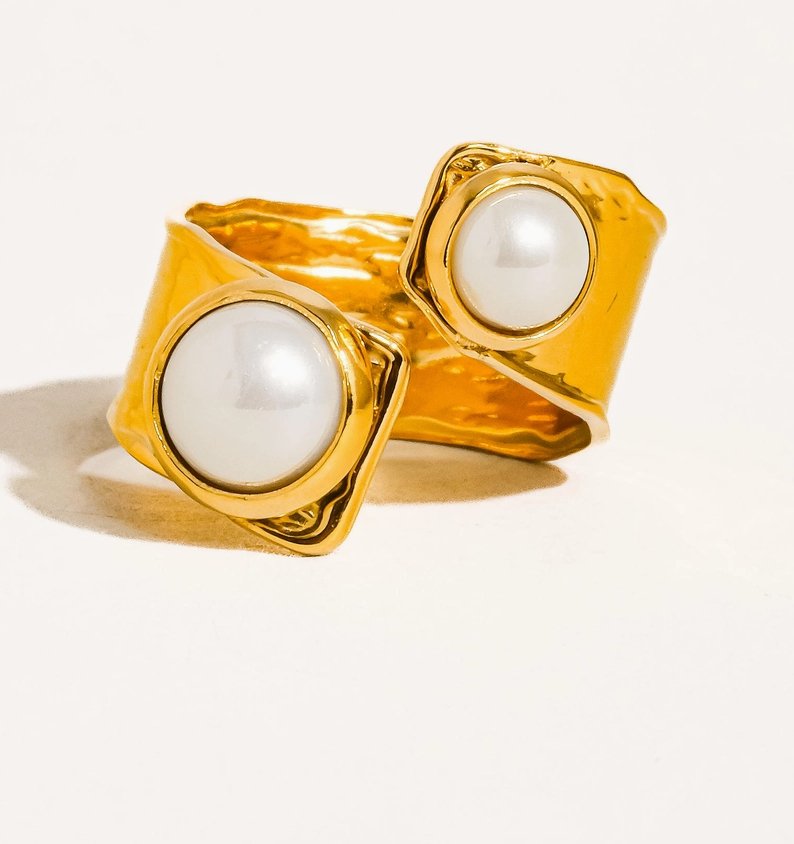 Josephina 18K Gold Non - Tarnish Pearl Abstract Ring - Madmoizelle Closet