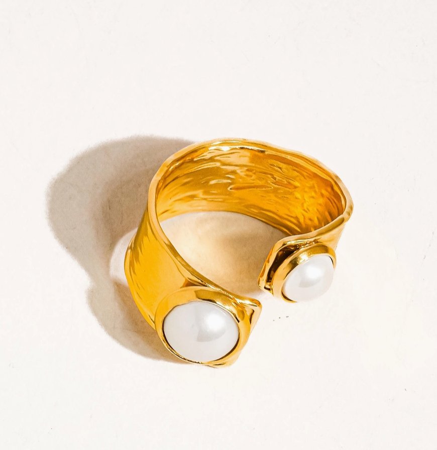 Josephina 18K Gold Non - Tarnish Pearl Abstract Ring - Madmoizelle Closet