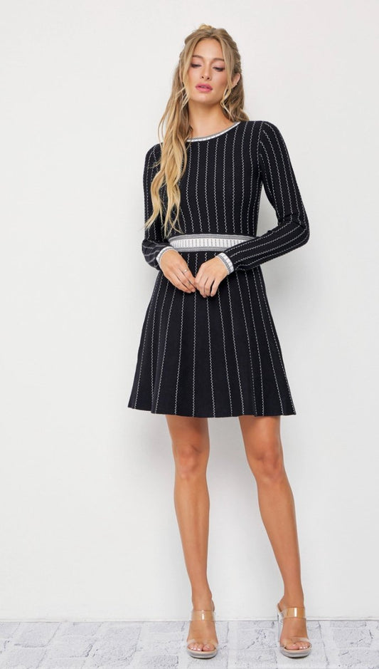 Mila Stripe Knit Long Sleeve Mini Dress - Madmoizelle Closet