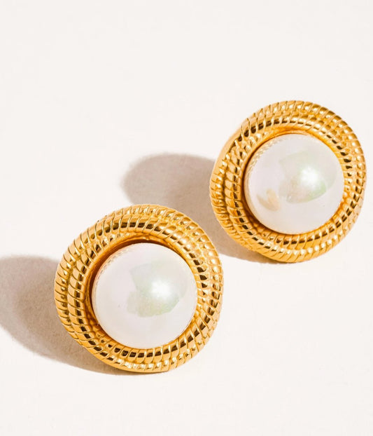 Mirella 18K Gold Non - Tarnish Pearl Studs - Madmoizelle Closet