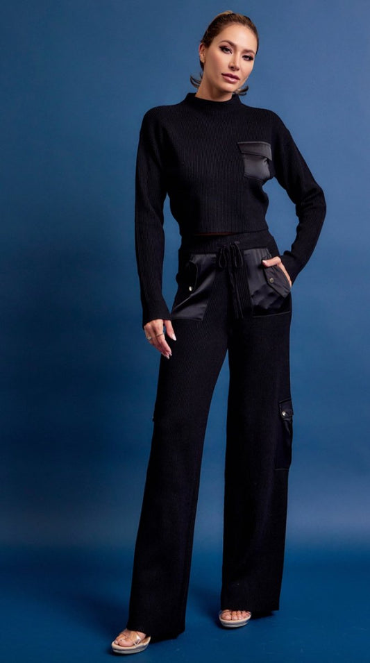 Stefany Knit Long Sleeve Top and Cargo Pants Set - Madmoizelle Closet