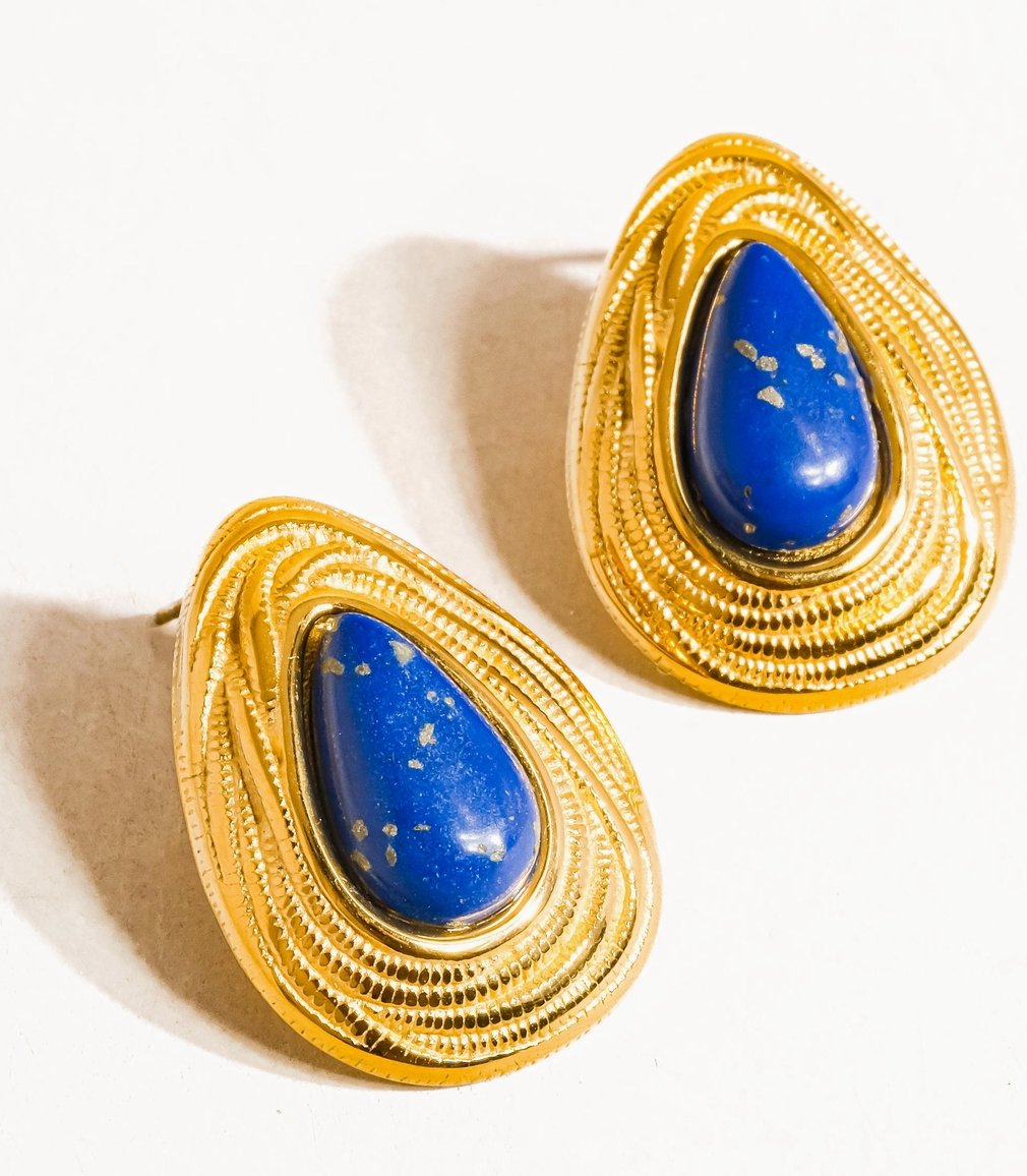 Tulia 18K Gold Non - Tarnish Lapis Lazuli Droplet Earring - Madmoizelle Closet