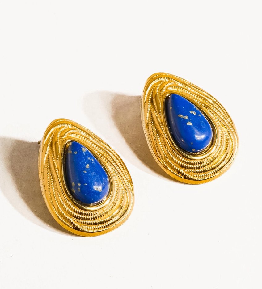 Tulia 18K Gold Non - Tarnish Lapis Lazuli Droplet Earring - Madmoizelle Closet