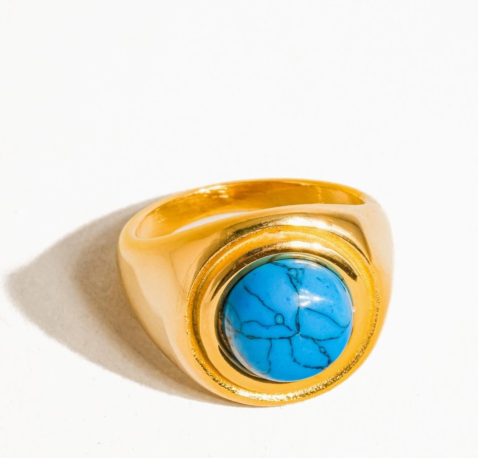 Windy 18K Gold Non - Tarnish Turquoise Stone Ring - Madmoizelle Closet