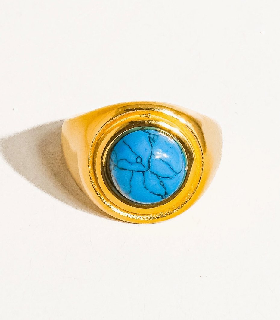 Windy 18K Gold Non - Tarnish Turquoise Stone Ring - Madmoizelle Closet