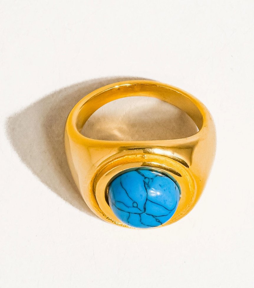 Windy 18K Gold Non - Tarnish Turquoise Stone Ring - Madmoizelle Closet