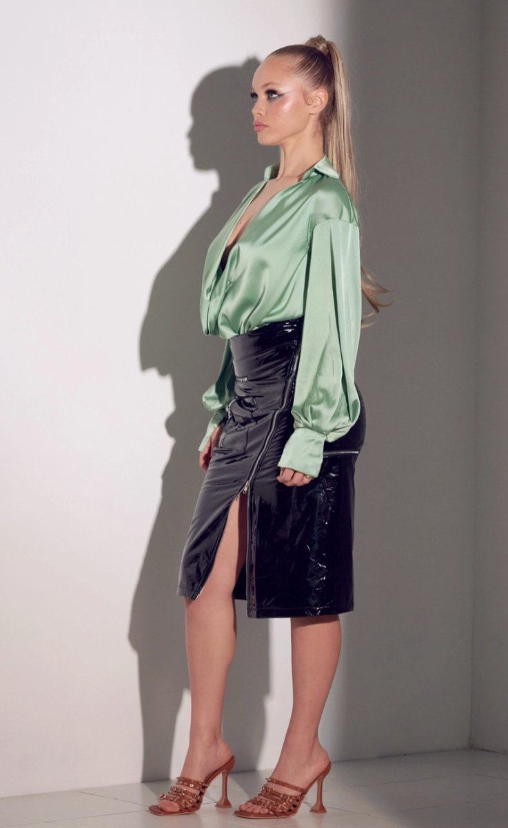 Larissa Long Sleeve Satin Bodysuit - Madmoizelle Closet